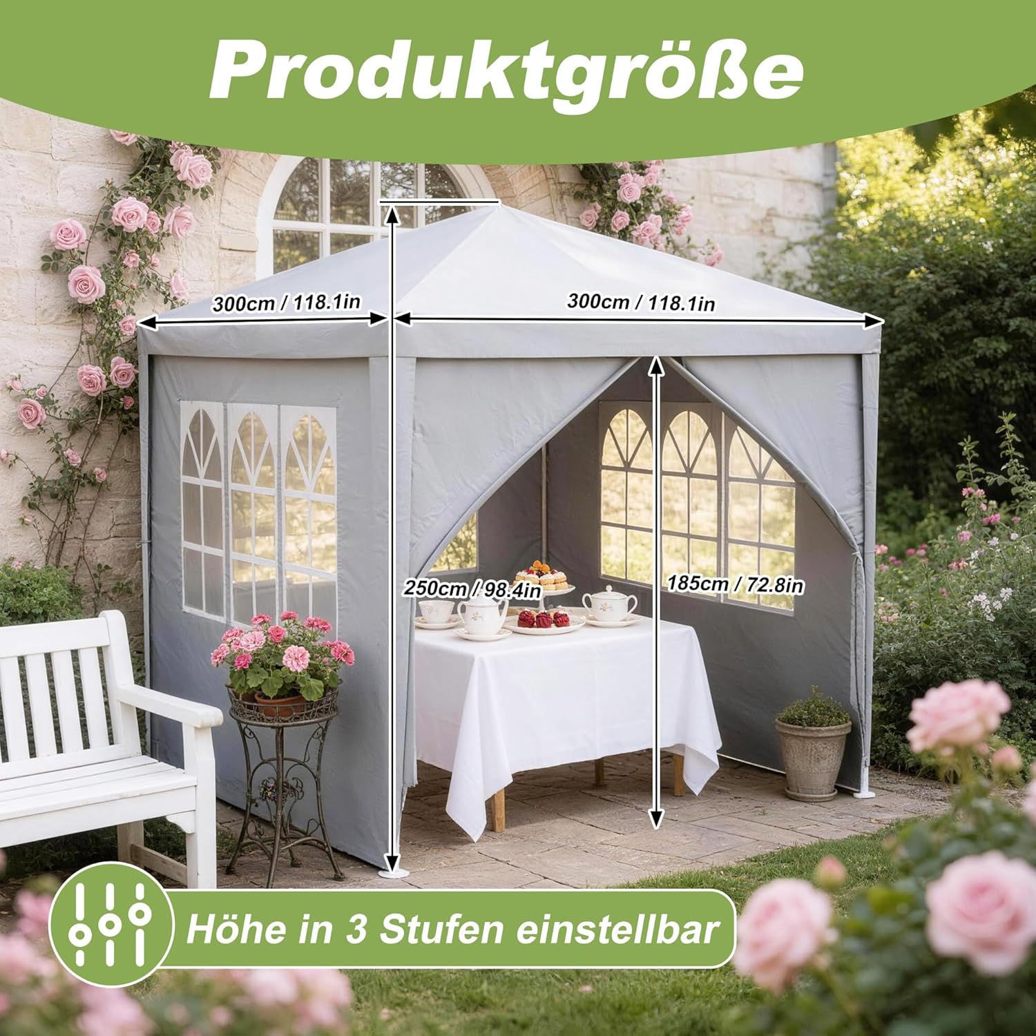 LZQ - Tonnelle série montage emboîtement - 3x3m - imperméable, fenêtres, toit, 4 parois latérales