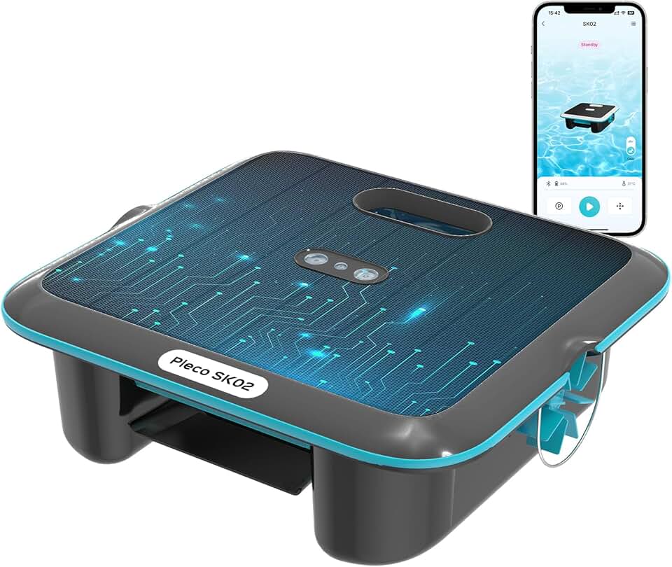 Robot skimmer piscine solaire sans fil, contrôle app, double recharge, SK02