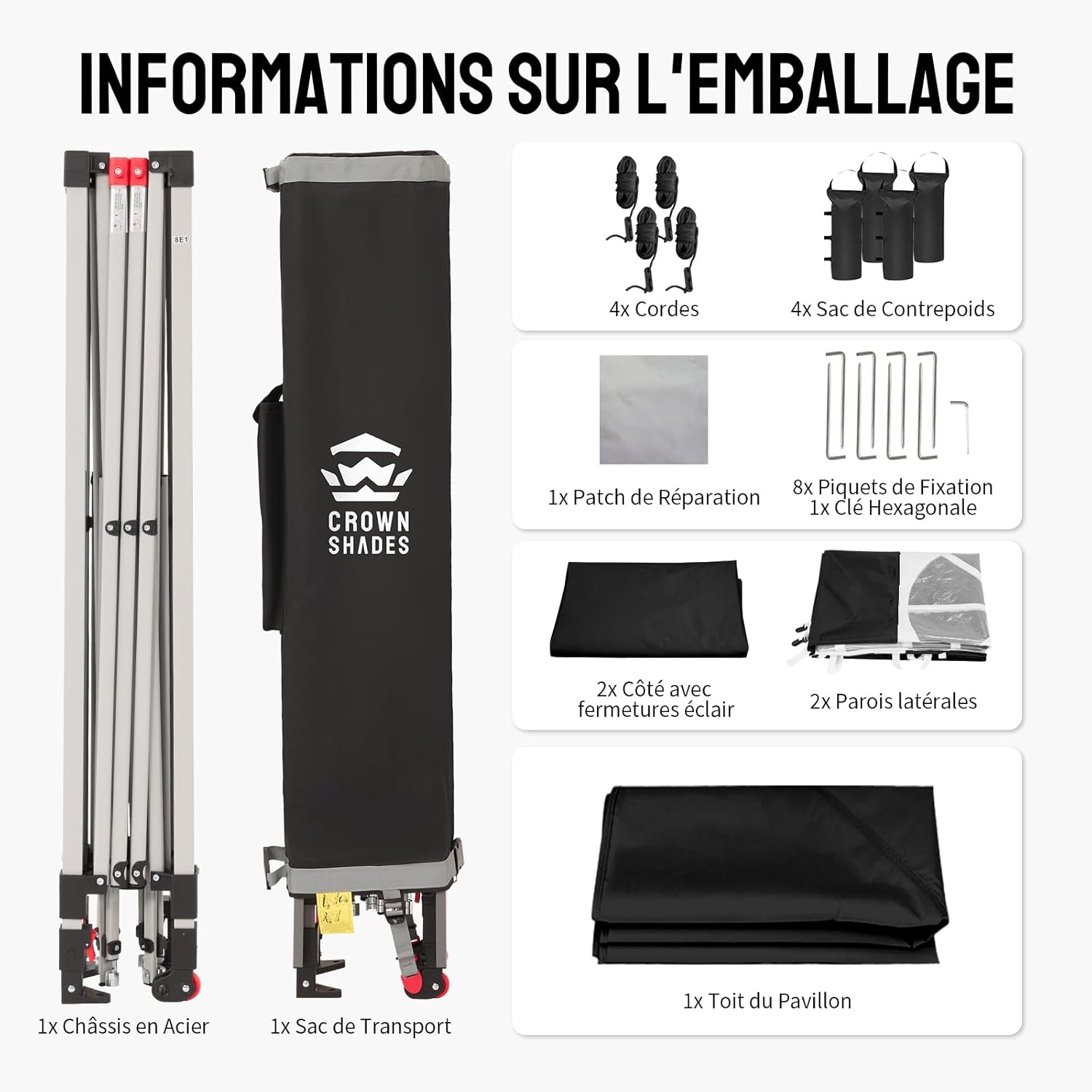 jardinite - Tonnelle pliante 3x3m imperméable, P/Pop-Up, 4 parois amovibles, Sac, UPF 50+ - CN0032