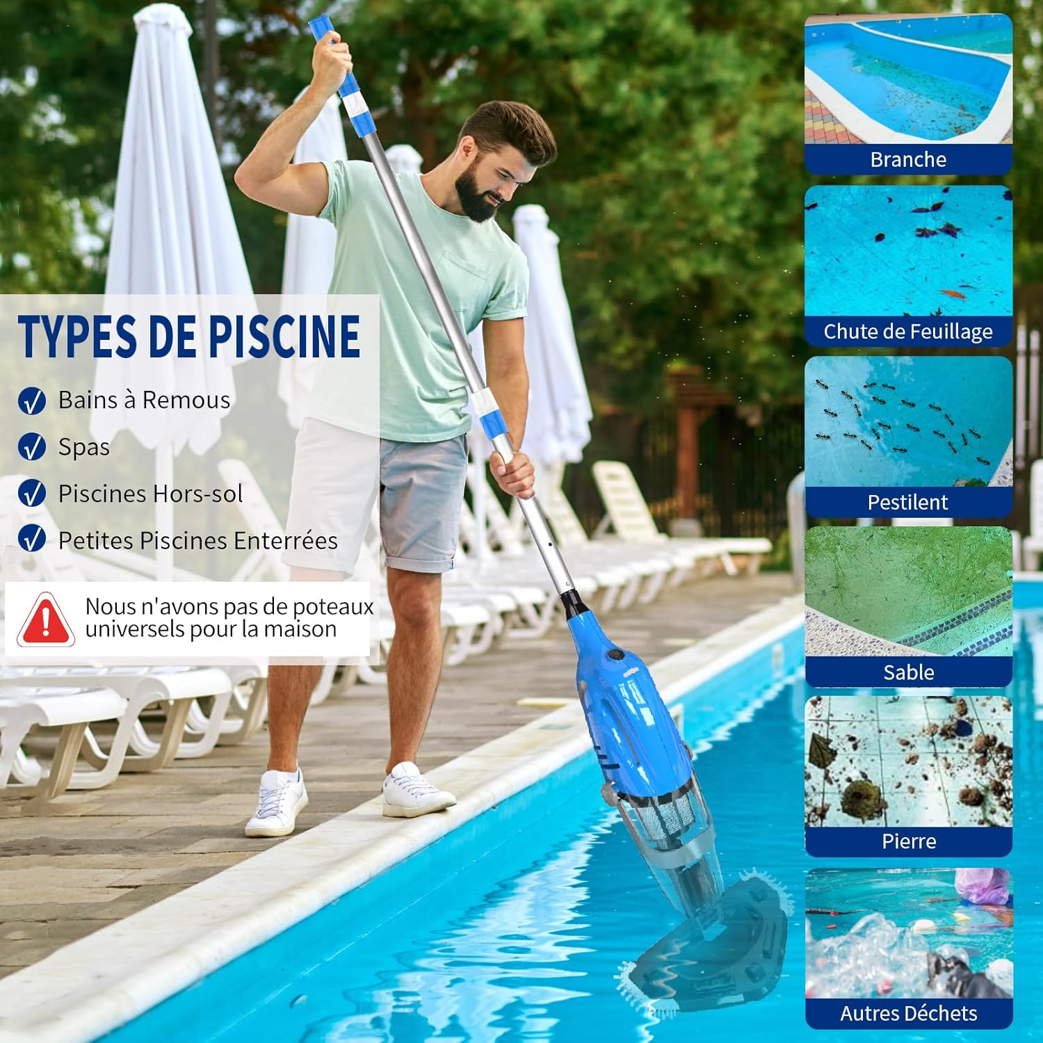 2026 Aspirateur de Piscine à Batterie Rechargeable, Aspirateur à Main sans Fil, 60 Minutes d'Autonomie Nettoyeur Électrique pour Piscine, Jacuzzi, Spa, Bleu