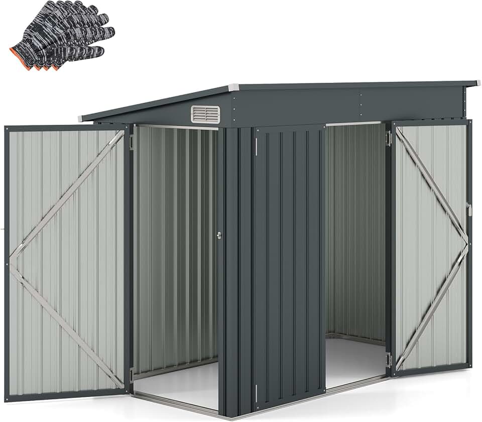 jardinite - Cabane de jardin métal 2,6㎡, porte sécurisée, toit penté, 4 gants, aérations.