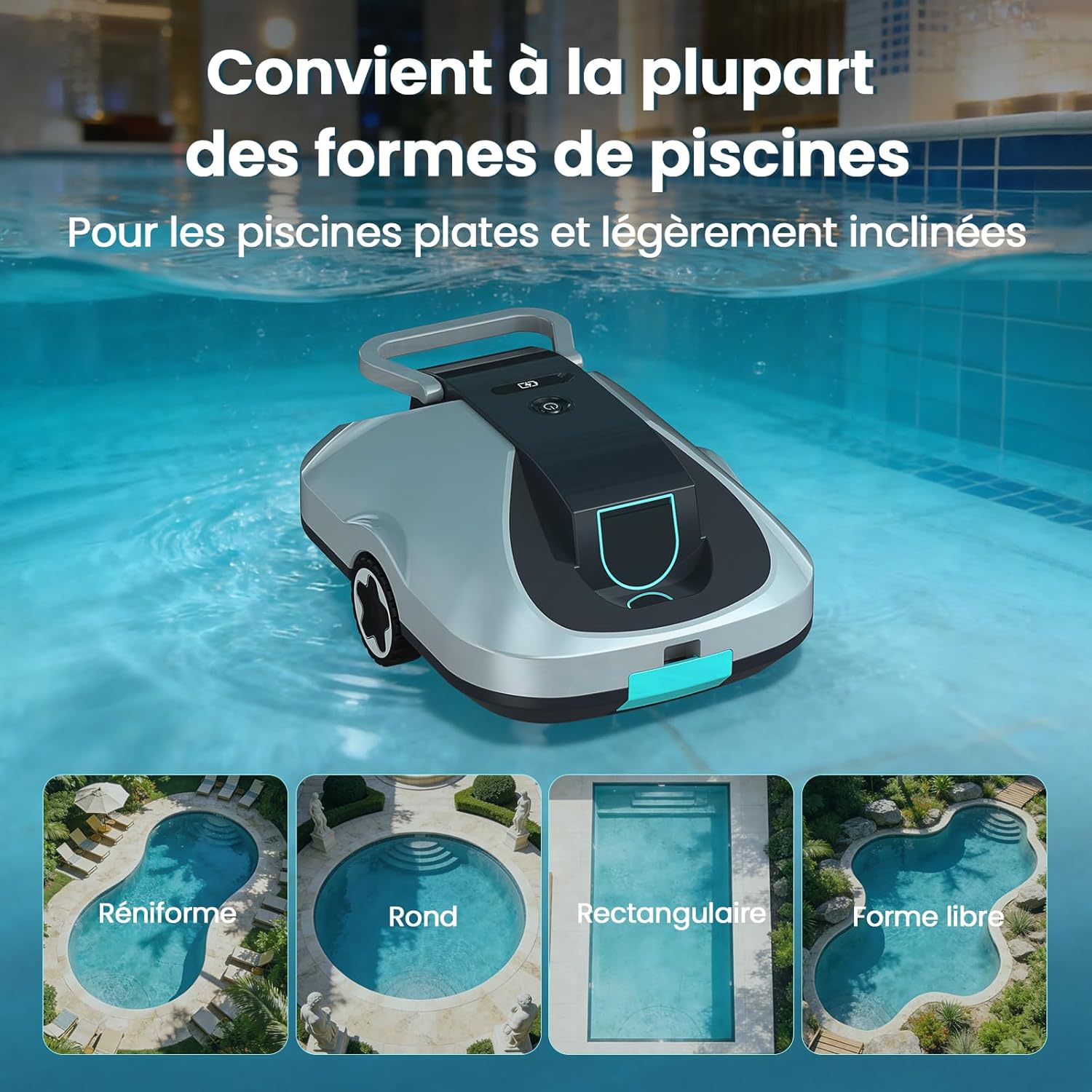 Robot piscine sans fil - compact, 200min autonomie, filtration fine, 232m²