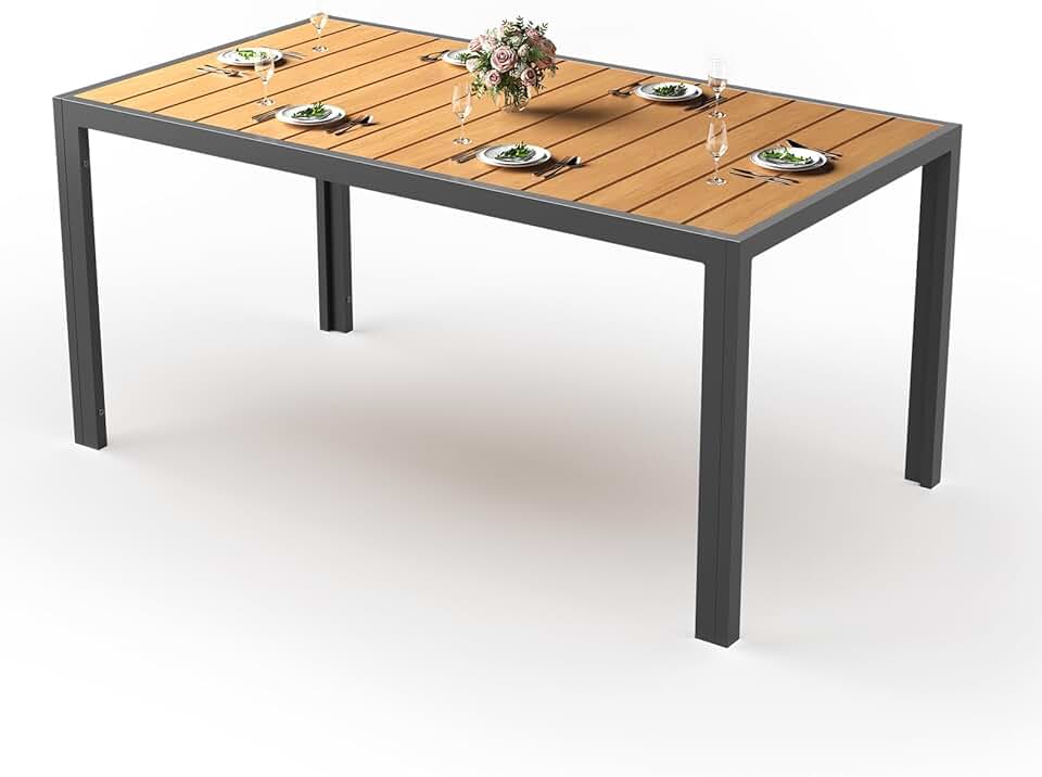 jardinite - Table de jardin teck 150x80cm aluminium antirouille, extérieur