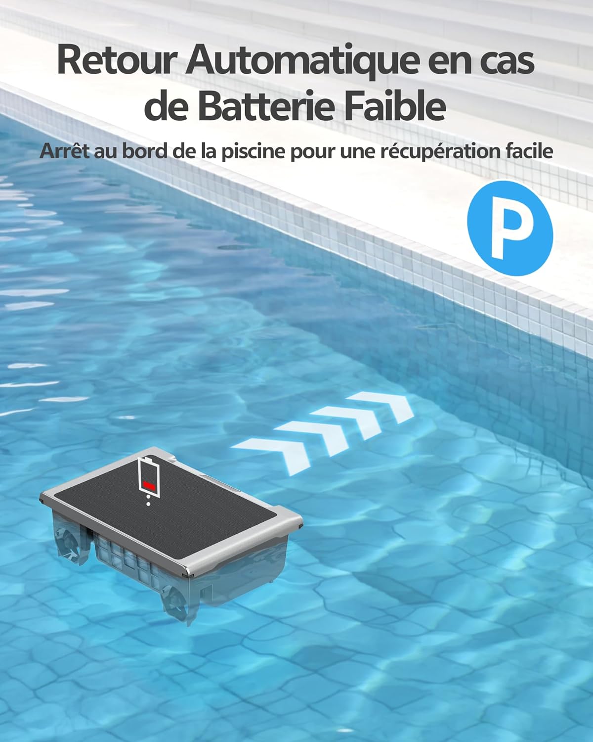T1B Robot Nettoyeur Skimmer Solaire Robot de Surface Piscine, avec Nettoyage 24h/7, Double Modes de Recharge, Retour Automatique à la Base, adapté aux piscines Enterrées et Hors Sol (Gris)