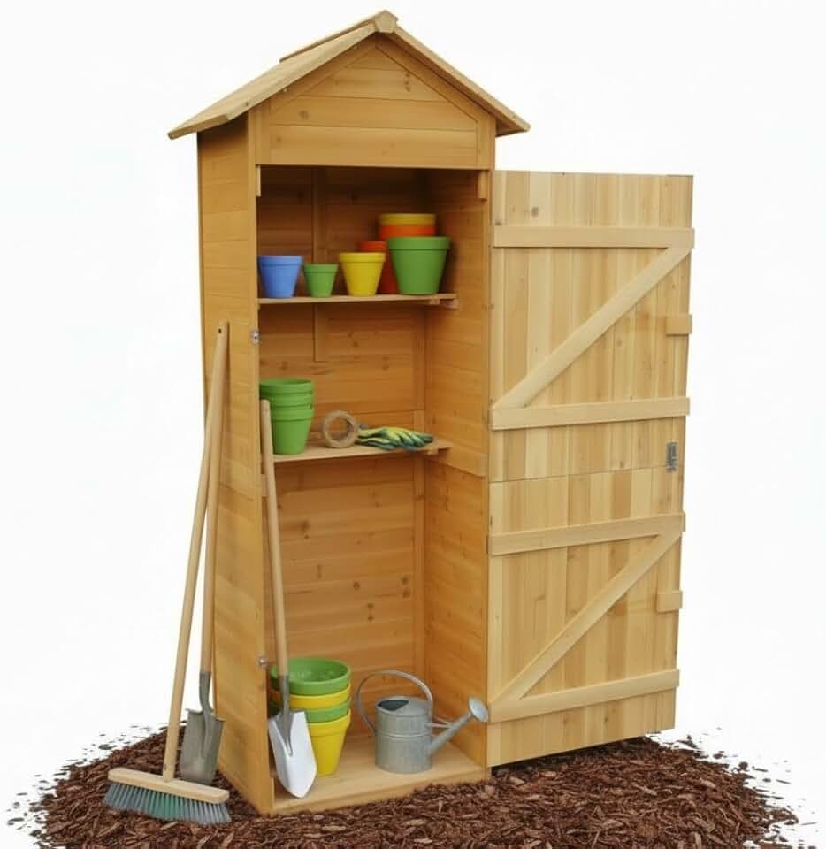 jardinite - abri de jardin XXL - 79x49x190 cm - bois, toit pointu, armoire