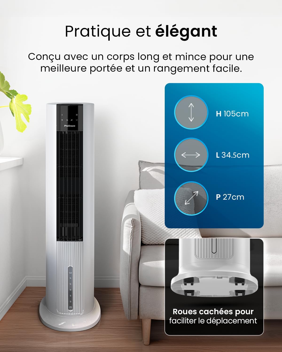 jardinite OmniAir Rafraichisseur d’Air 7L 3en1, 7 Vitesses, 3 Modes, Oscillant, Minuterie 10h, Climatiseur Mobile Sans Évacuation, Silencieux, Sans Conduit, Ventilateur Refroidisseur d'Air
