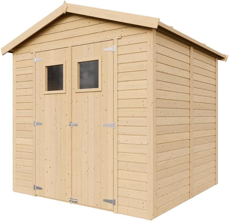 Abri de Jardin en Bois Naturel Plus Les PLANCHERS IMPRÉGNÉ - Stockage extérieur avec fenêtres H228x222x233 cm/4,2 m² Hangar en Bois Naturel - Atelier Rangement Outils et vélos- jardinite M351+M351G