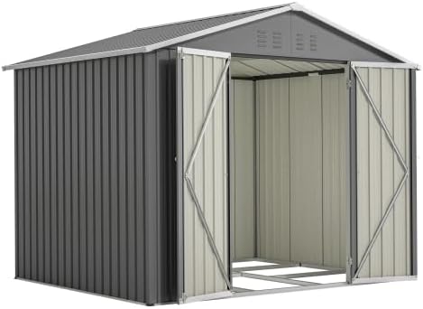 Abri de jardin - acier, toit appentis, 230x180cm, porte ventilée, fond