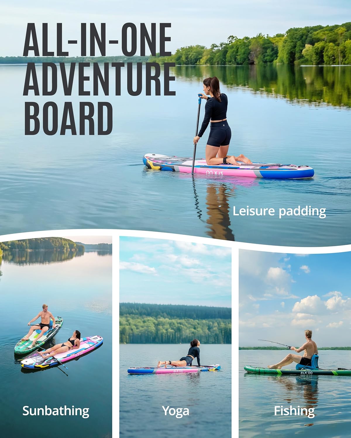 ZLX - Paddle gonflable 2 places 320x84cm, siège kayak, accessoires - ZLX