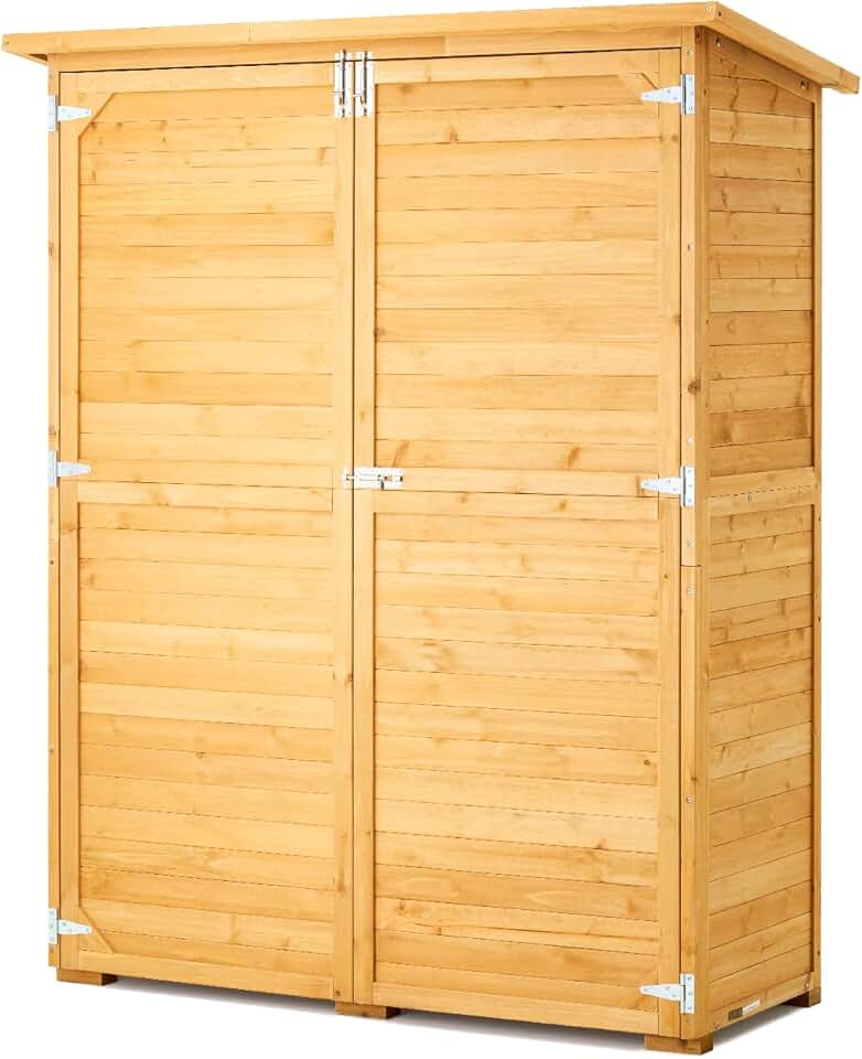 jardinite - Abri de Jardin bois, 1400x600x1715 mm, toit étanche, cadre métal, portes doubles à serrure