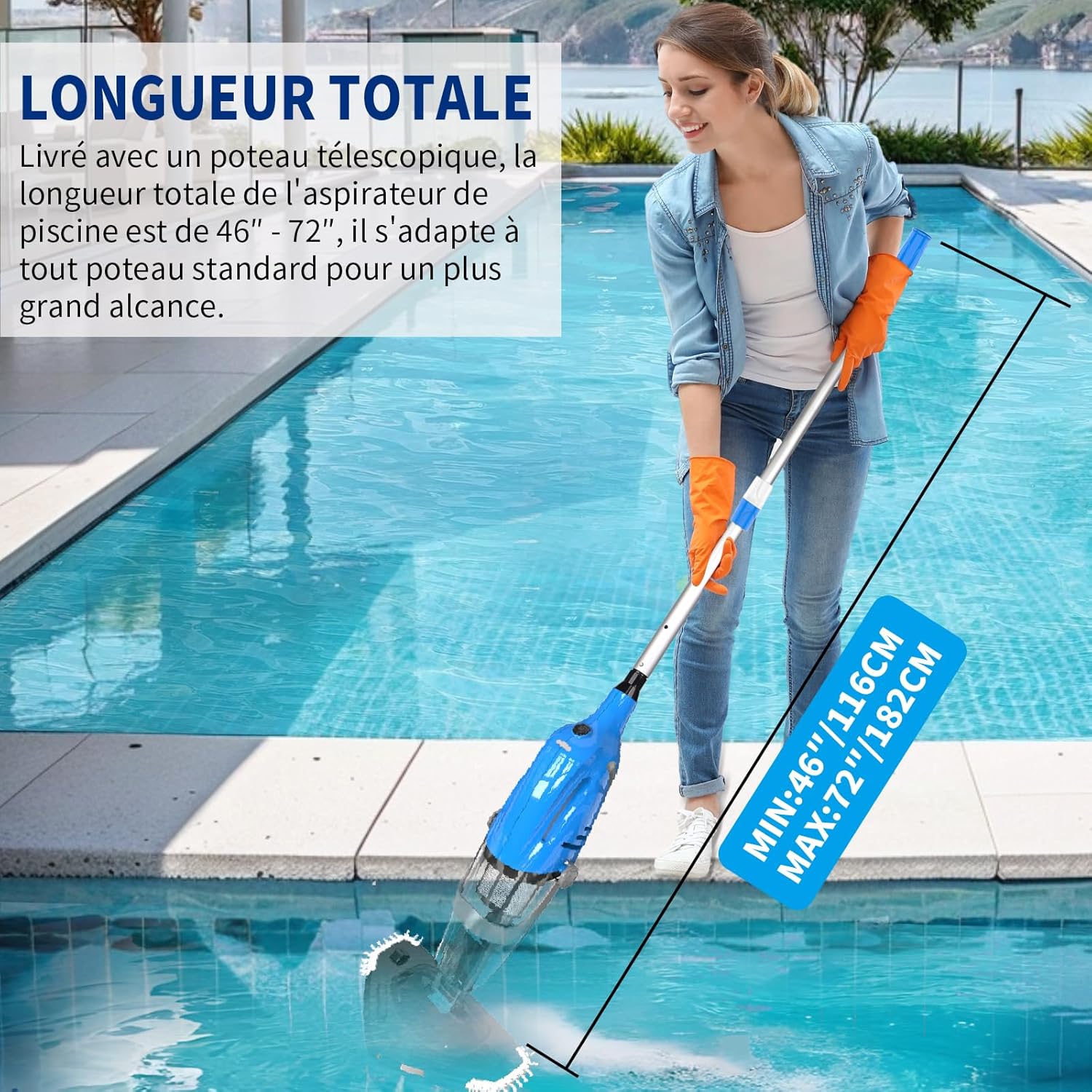 2026 Aspirateur de Piscine à Batterie Rechargeable, Aspirateur à Main sans Fil, 60 Minutes d'Autonomie Nettoyeur Électrique pour Piscine, Jacuzzi, Spa, Bleu