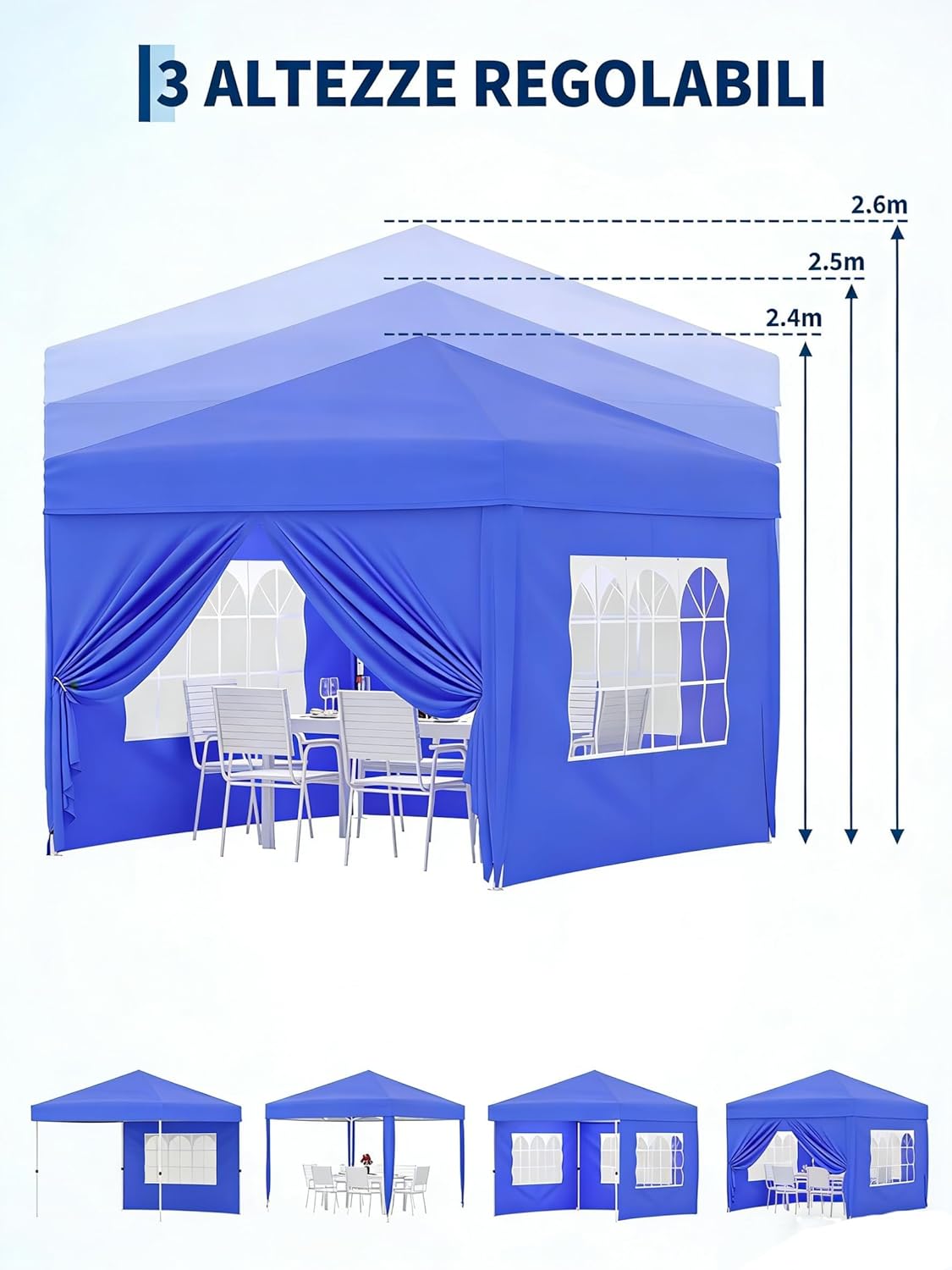 Gravee - tonnelle pliante série pop-up - 3x3m - imperméable, anti-UV, parois latérales