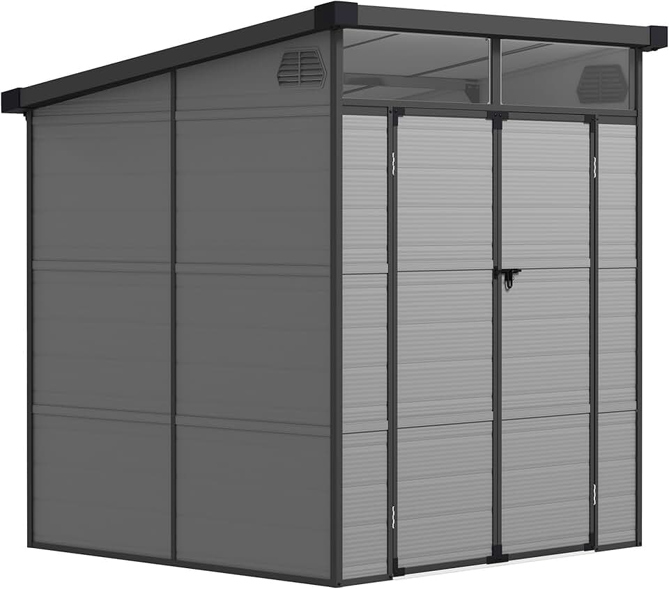 jardinite - Abri de jardin polypropylène - 190x191x215 cm - double porte fenêtre aérez, gris clair