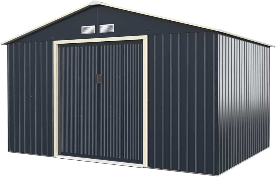 jardinite - abri jardin métal galvanisé 330x255x210cm - portes coulissantes, résistant intempéries