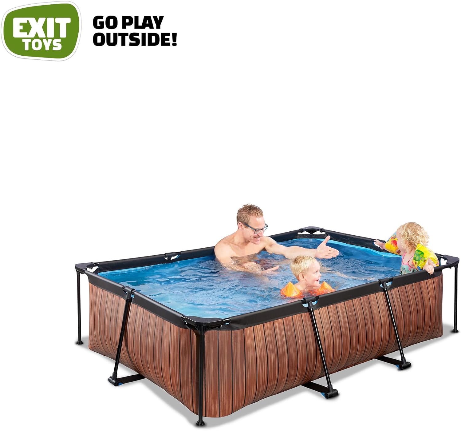 jardinite Piscine en Bois - 220 x 150 x 65 cm - Rectangulaire et compacte - avec Pompe à Filtre à Cartouche - Facile d'accès - Convient pour Les Tout-Petits - Cadre Solide - Design Unique - Marron
