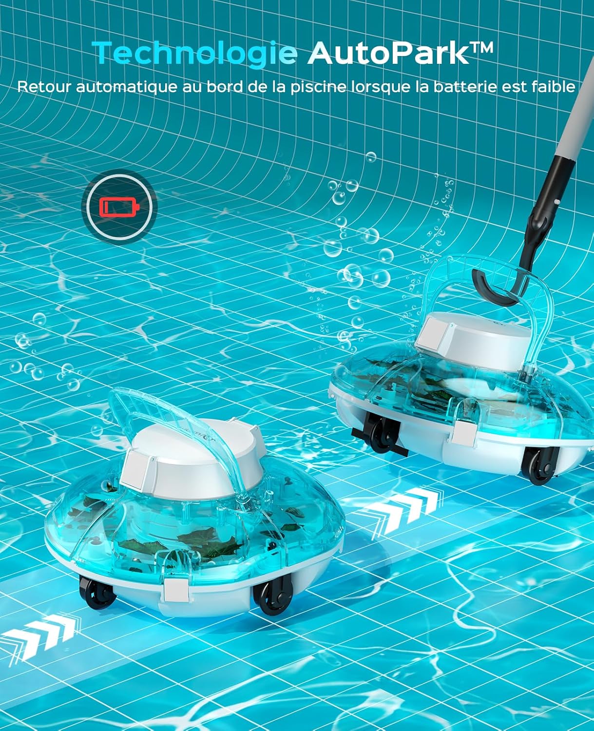 Winny - Robot piscine sans fil, 60m², double filtration, 80 min, Winny200P