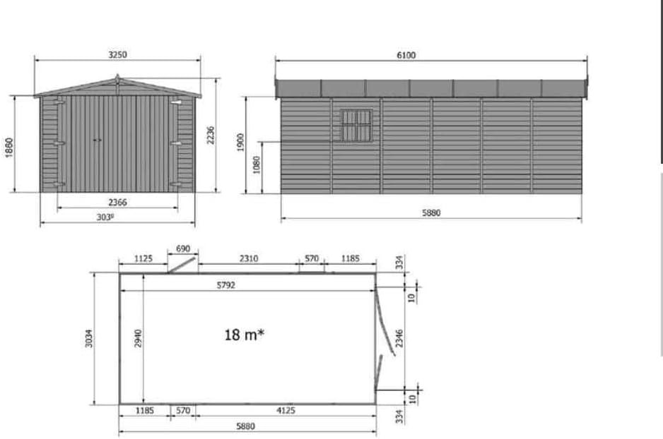 Garage en bois - traité, 19mm, 17.02m², usage extérieur, INT033