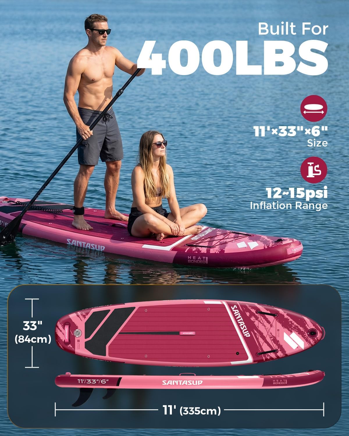 Tableau Gonflable Stand Up Paddle avec Accessoires Sup, Pont EVA antidérapant, Tableau Large 10'6