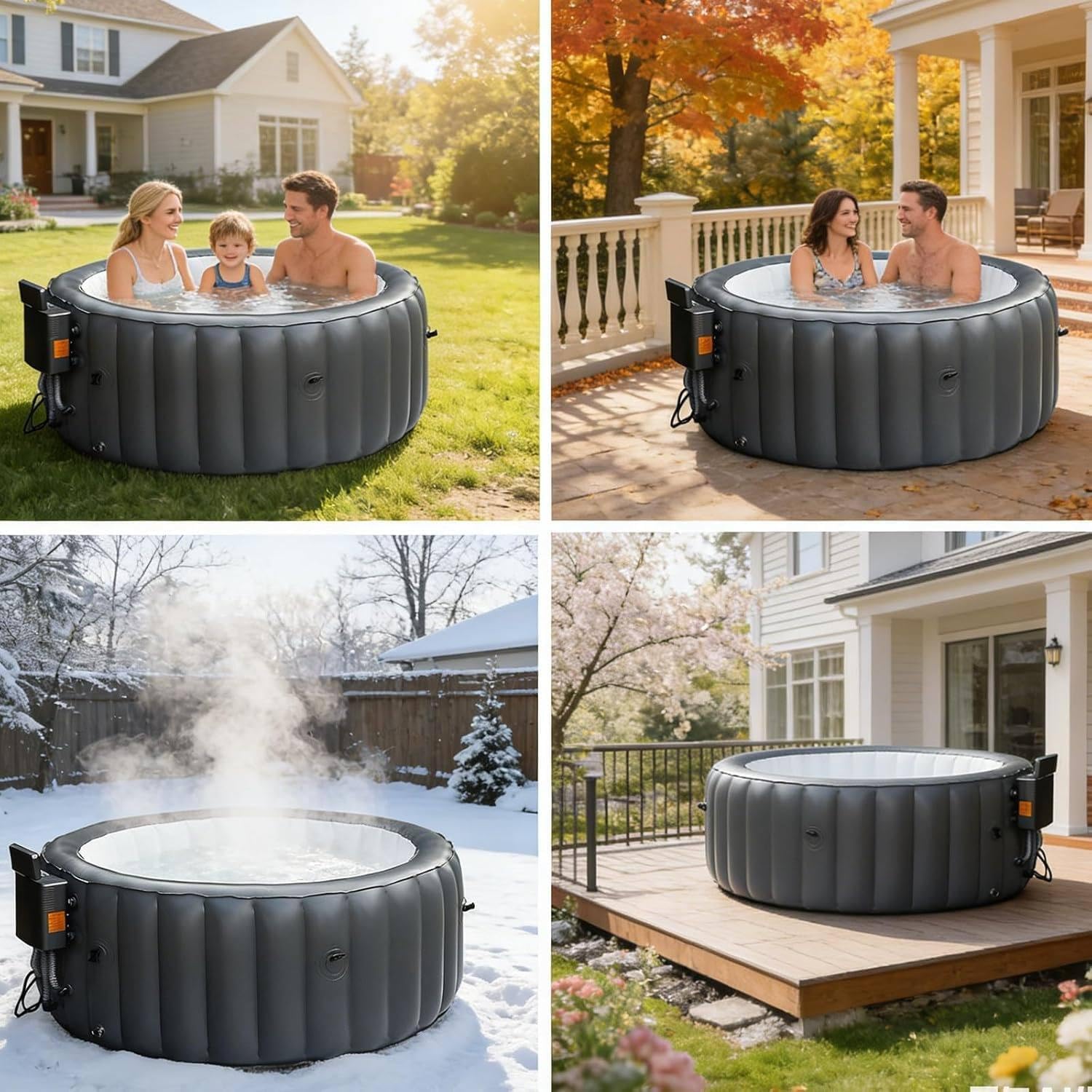Spa gonflable 4 personnes - 130 jets, LED, chauffe 40°C - portable