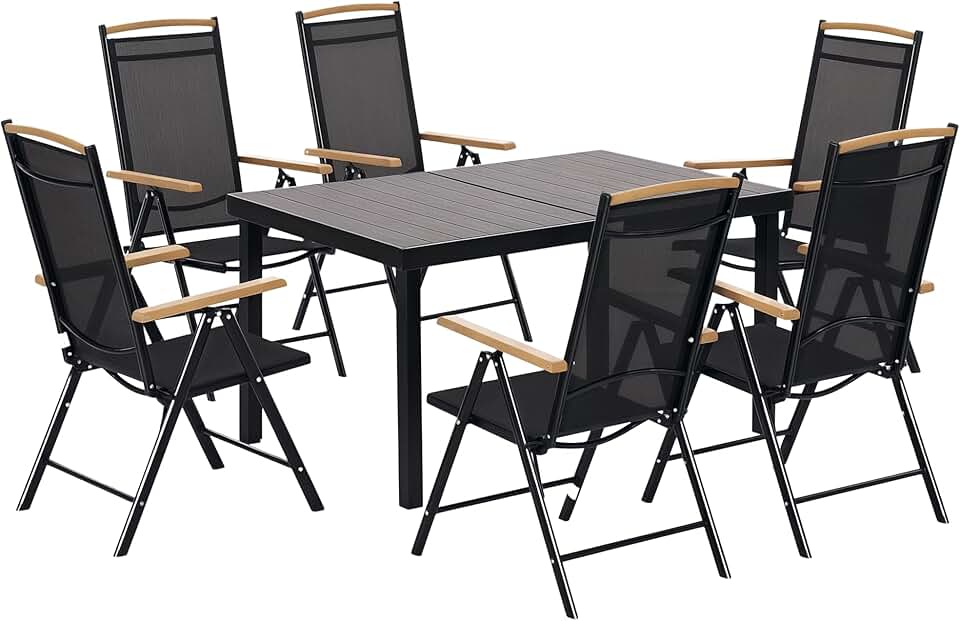 jardinite - Salon de jardin 6 places - 140 cm - aluminium, chaises pliables et inclinables