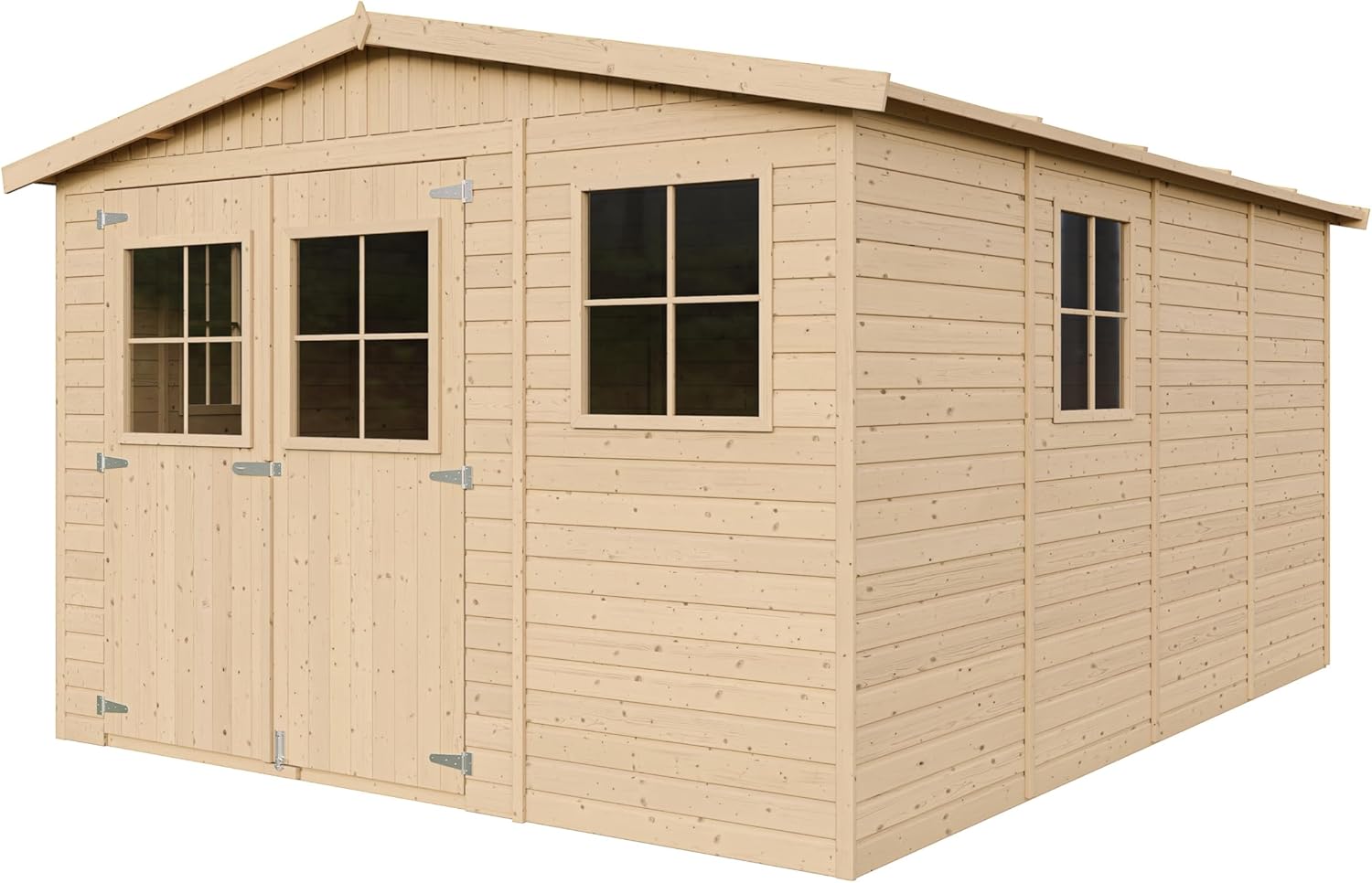 ABRI de Jardin en Bois Exterieur avec Les PLANCHERS IMPRÉGNÉ - en Pin/épicéa- H226x324x416 cm/12 m²- Construction de Panneaux- Rangement pour vélos, Remise à Outils- jardinite M336+M336G