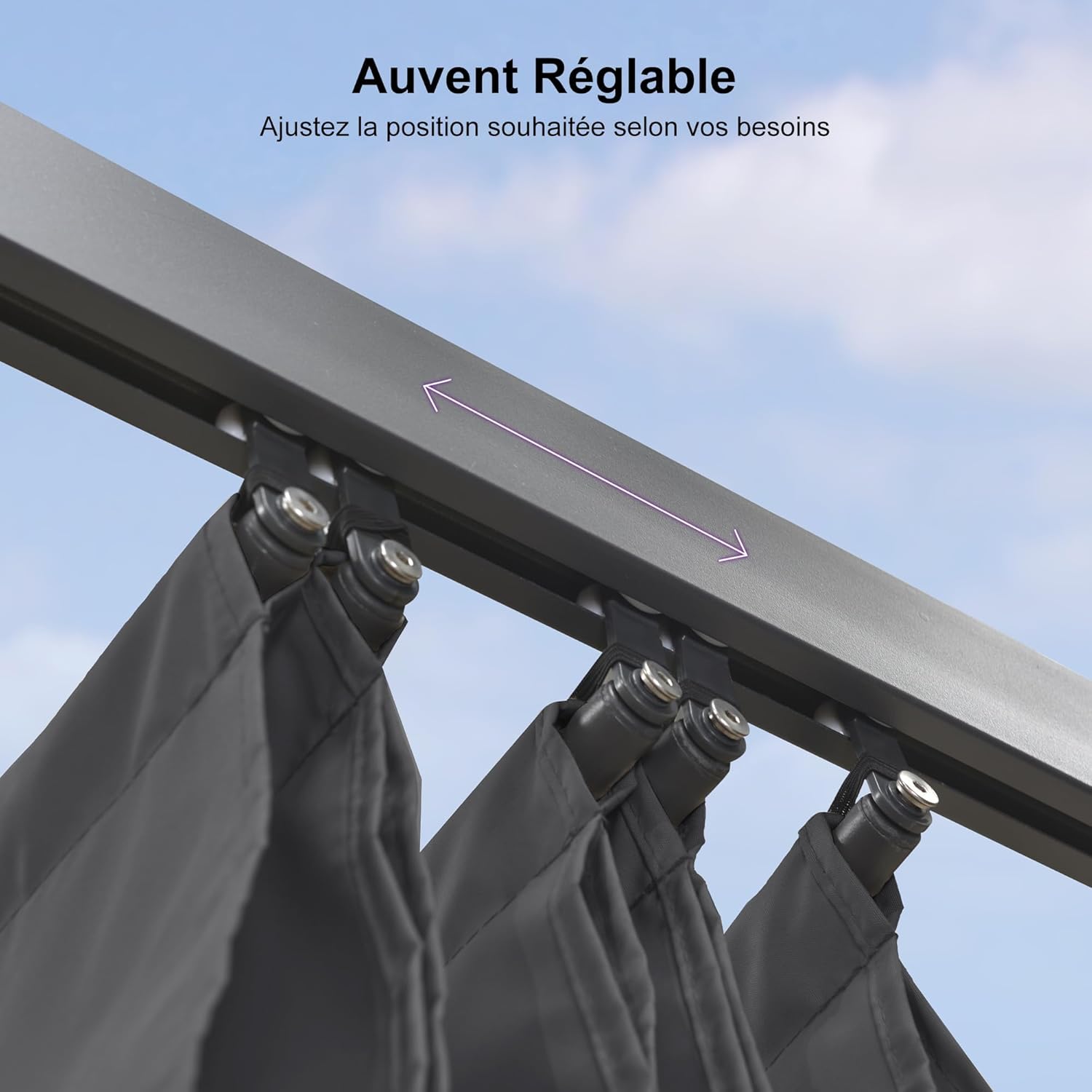 jardinite - Pergola aluminium - 4x3,2m - LED, toit rétractable, toile teintée