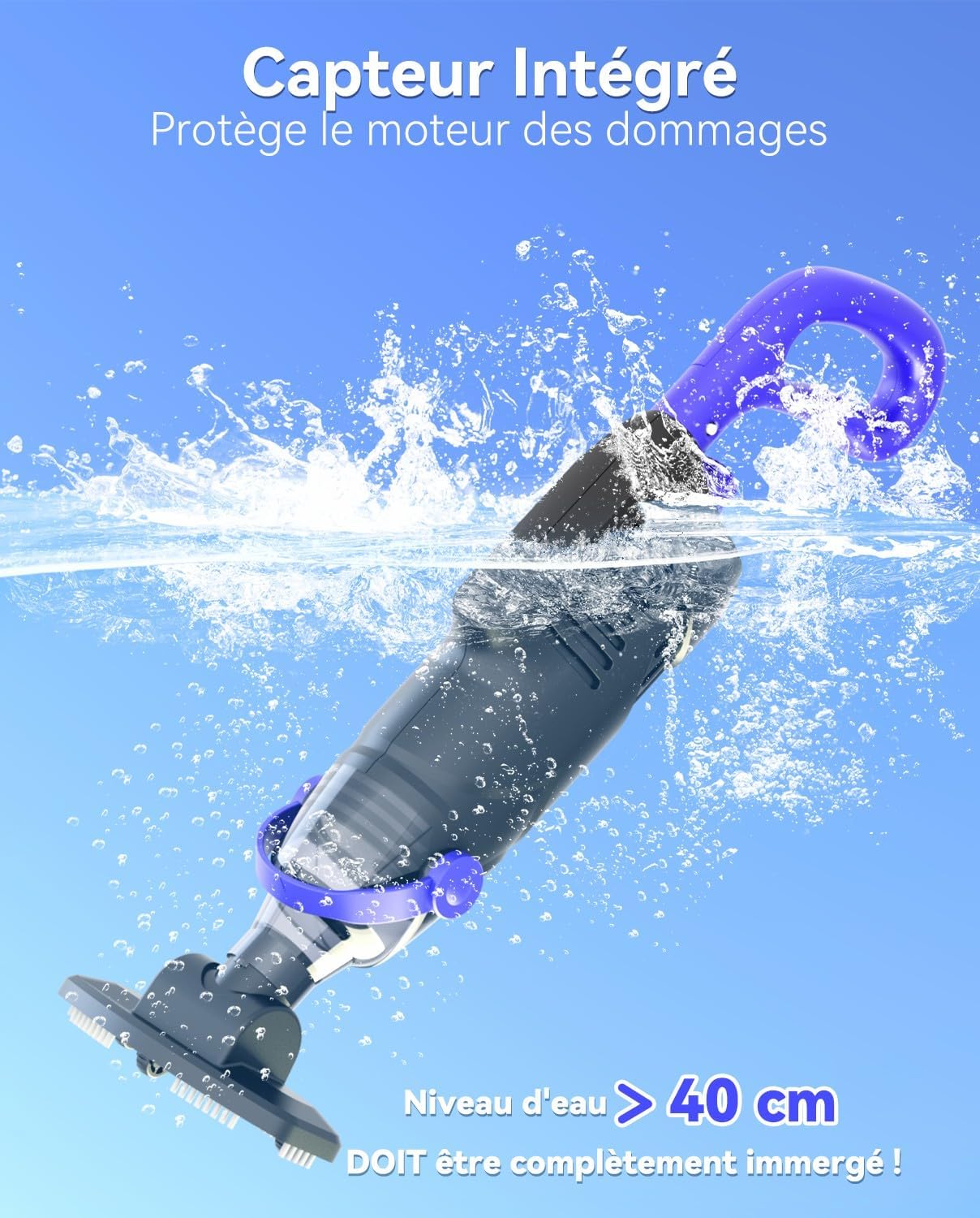 Aspirateur piscine sans fil - 4100 L/h - 36,8 kPa - 60 min, 2 filtres