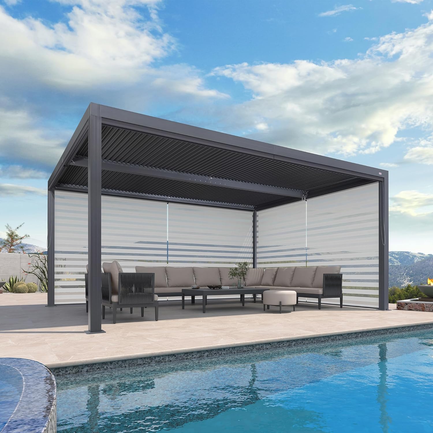 jardinite - pergola bioclimatique - 4,8x3,68m - aluminium, stores, lames orientables