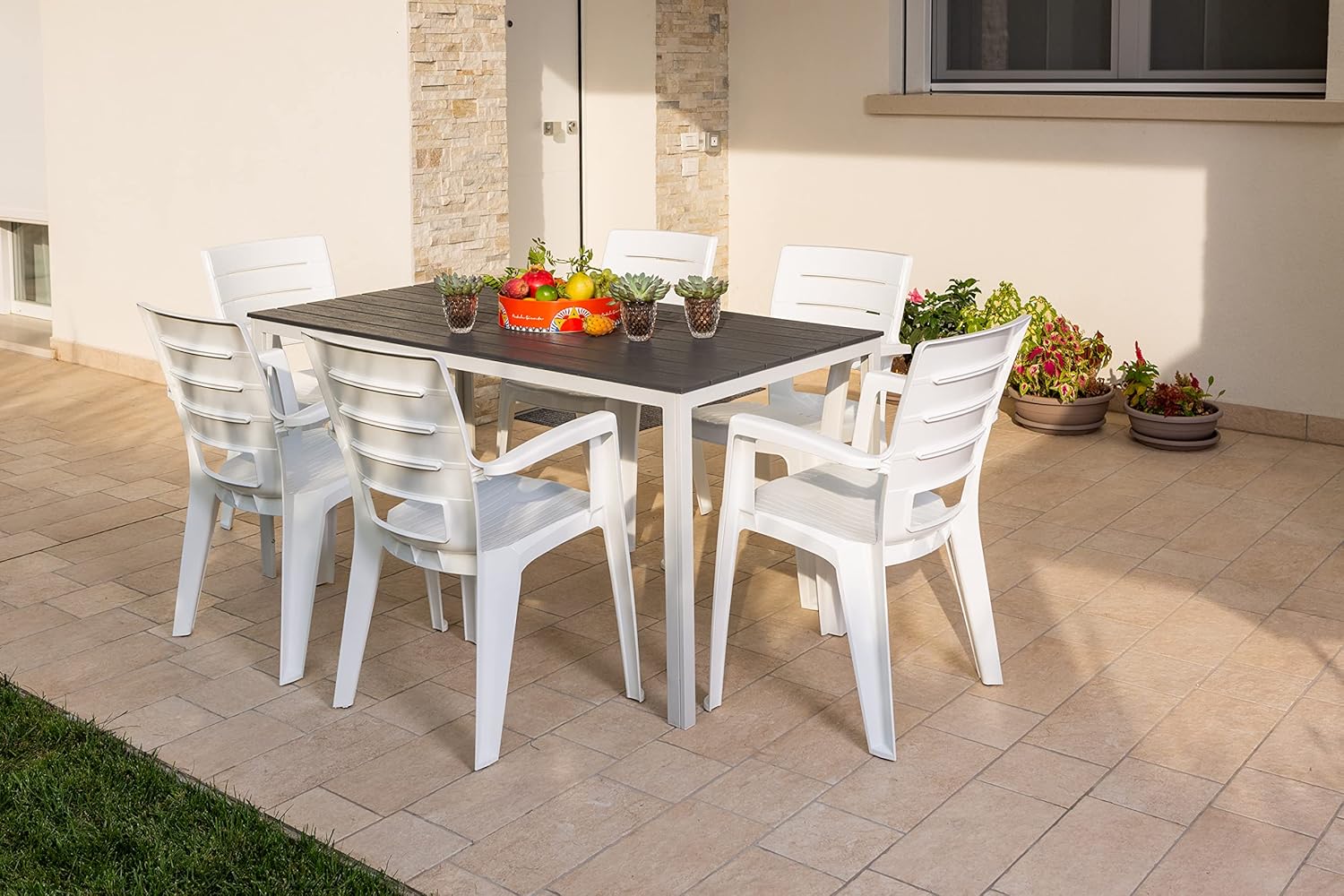 Thomas & Anita - Ensemble repas 6 pers. acier/polypropylène - 160x90 cm, chaises empilables