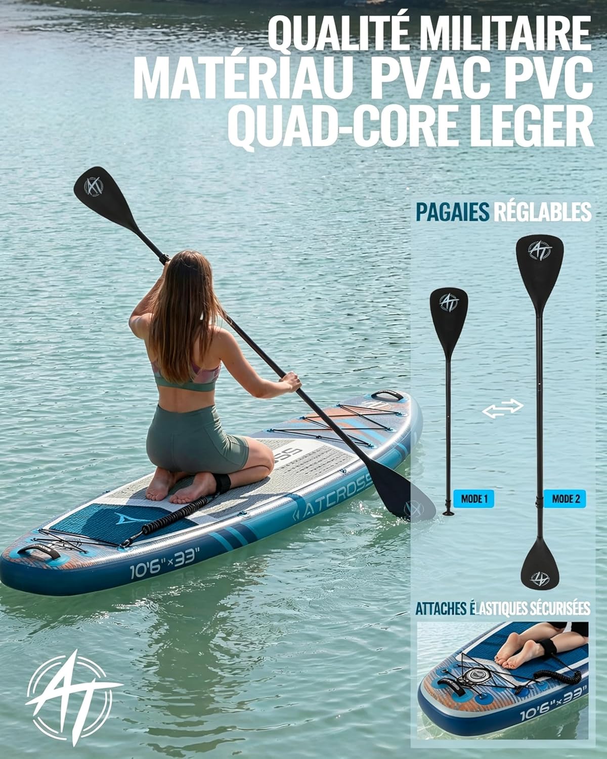 Stand Up Paddle Gonflable Adulte avec Siège Kayak & Accessoires, 320x84cm Planche de Sup Extra Large pour 2 Personnes, Charge 200kg, Kayak Gonflable 2 Places Stable et Antidérapant pour Surf