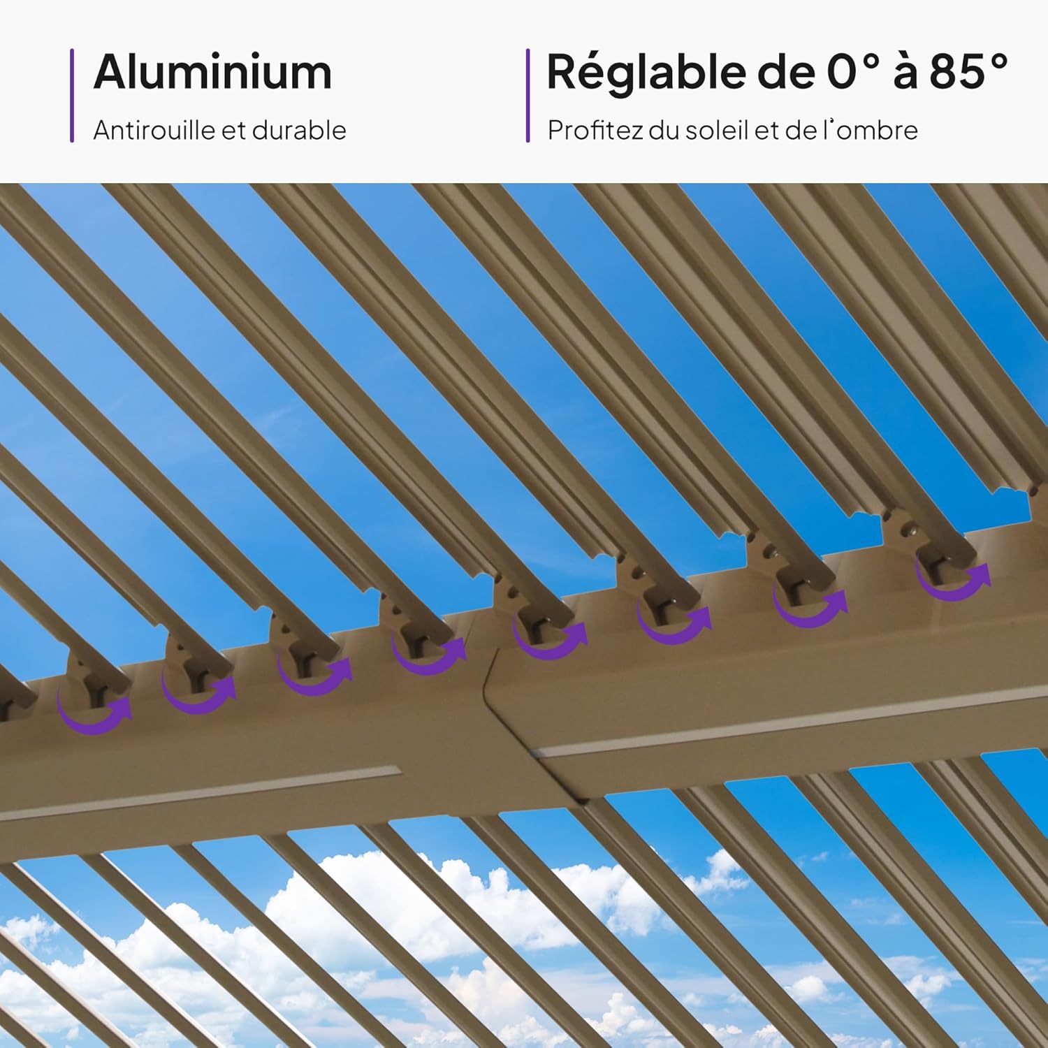 jardinite - pergola bioclimatique LED - 3x4,25m - aluminium, lames orientables, anti-UV, sans entretien