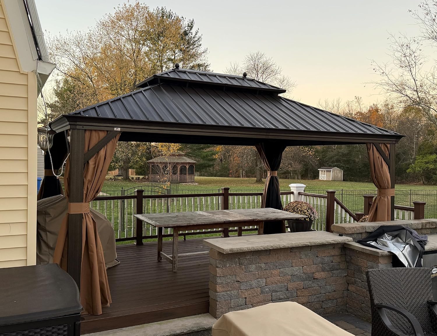 jardinite - Pergola toit double 4,85x3,65m acier moustiquaire rideaux
