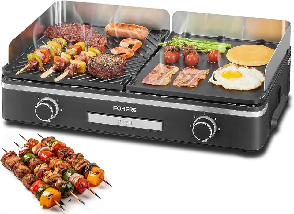 jardinite - Barbecue de table 2400W - 2 zones, grande plancha antiadhésive