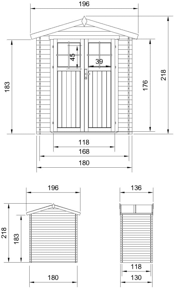 Abri de Jardin en Bois avec Sol TRAITÉ - Stockage extérieur I196xL136xH218 cm/ 1.98 m2 Petit abri à Outils, Local à vélos - jardinite M367F+M367G