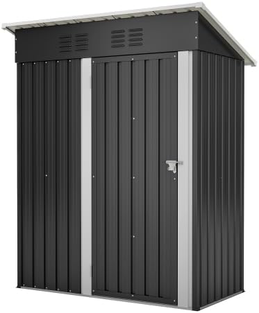 Abri de jardin en métal 152 x 84 x 182 cm, peu encombrant, avec porte verrouillable, résistant aux intempéries et durable, parfait pour les outils de jardin, vélos et tondeuses à gazon, noir