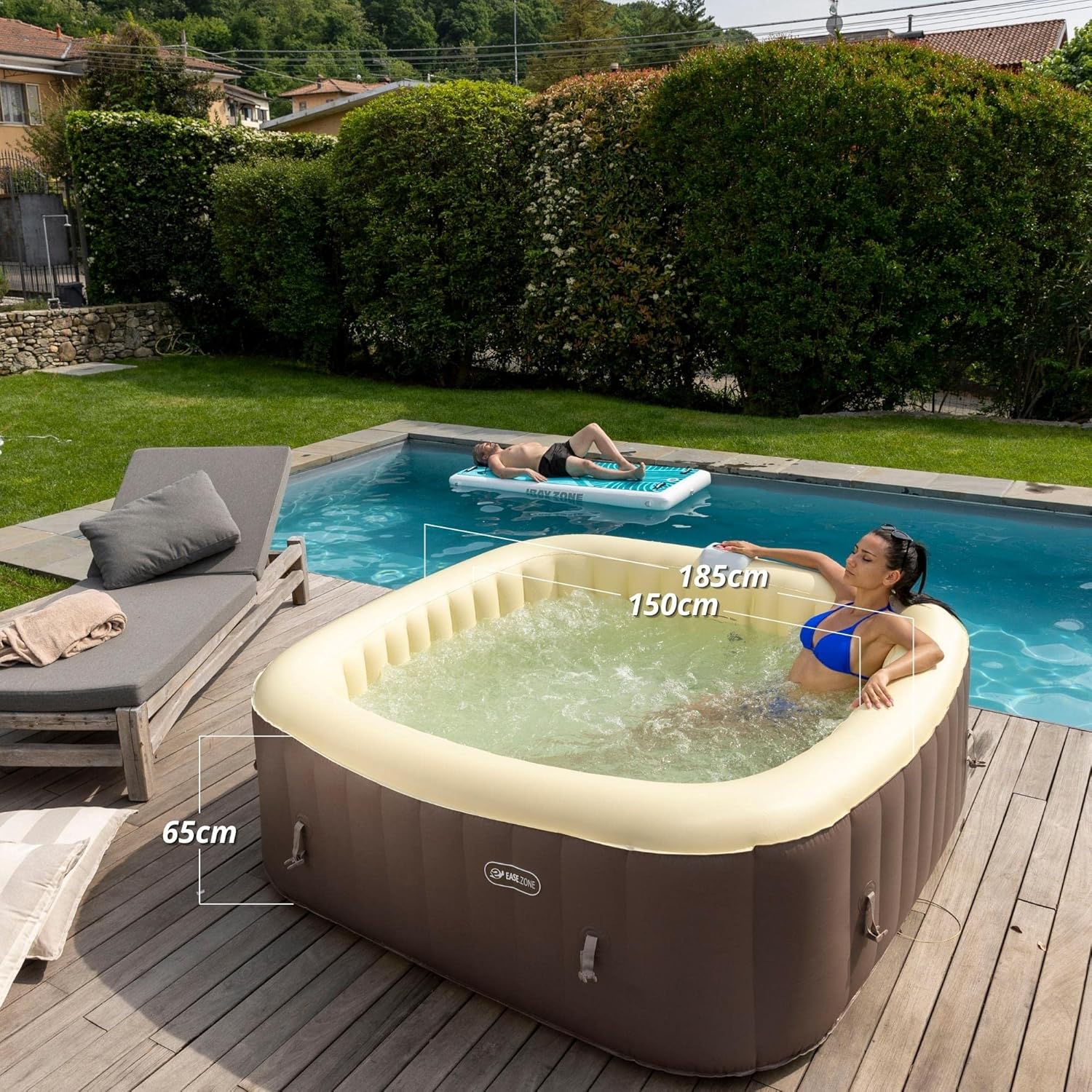 jardinite Spa hydromassage Gonflable Chauffant 4-6 Personnes 185 x 65 cm Pompe Super silencieuse intégrée, Marron