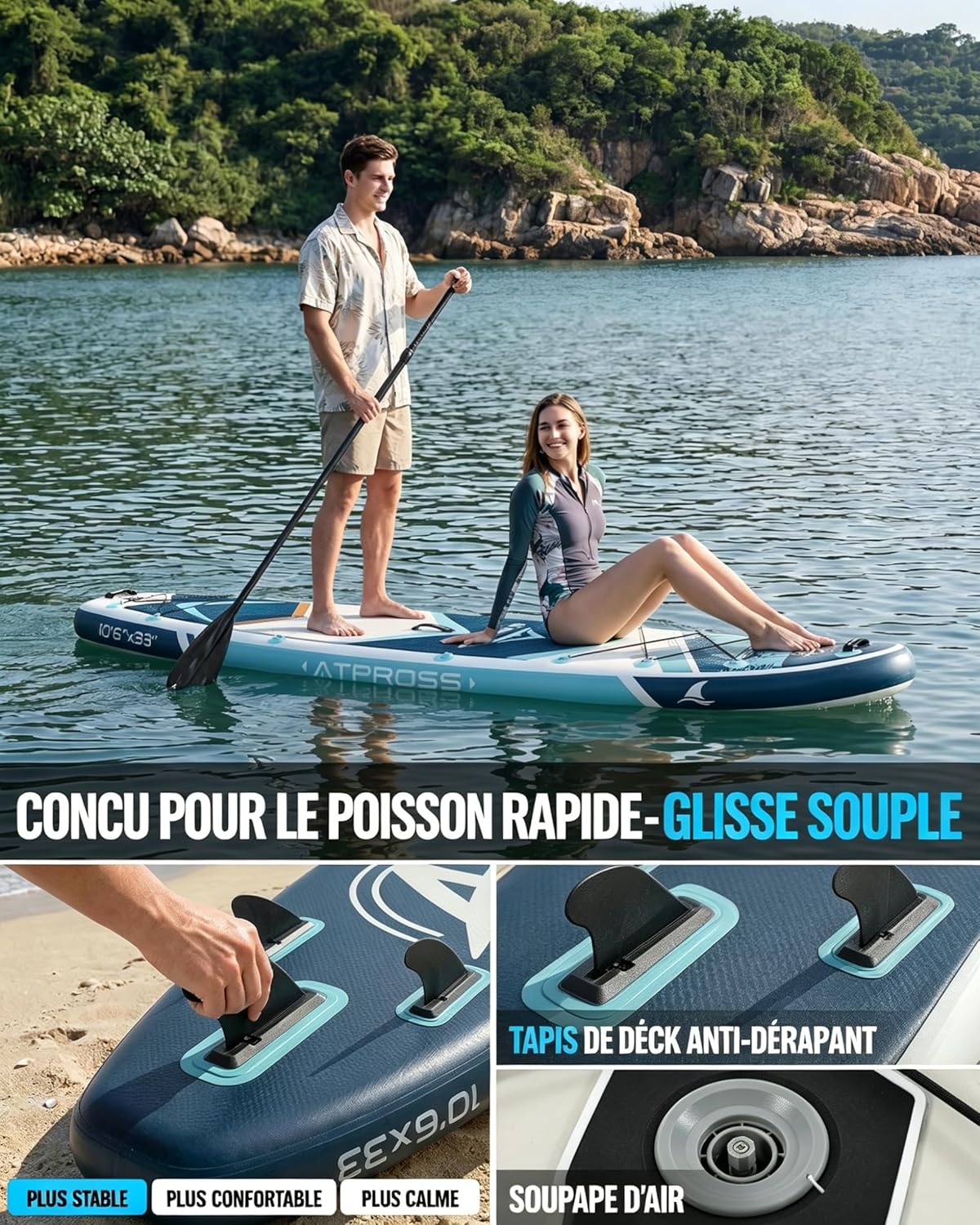 Stand Up Paddle gonflable adulte, 320x84cm, 2 places, 200kg, kayak avec siège