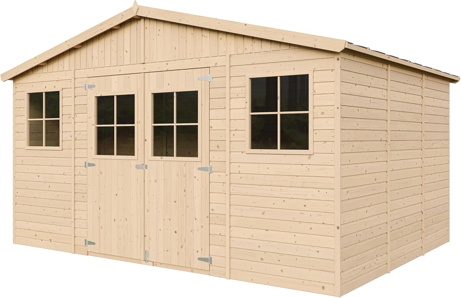 Abri de Jardin en Bois Exterieur avec Plancher IMPRÉGNÉ- Chalet en Pin/épicéa-H246x418x320 cm/12 m²- Construction de Panneaux - Rangement pour vélos, Remise à Outils- jardinite M331+M331G