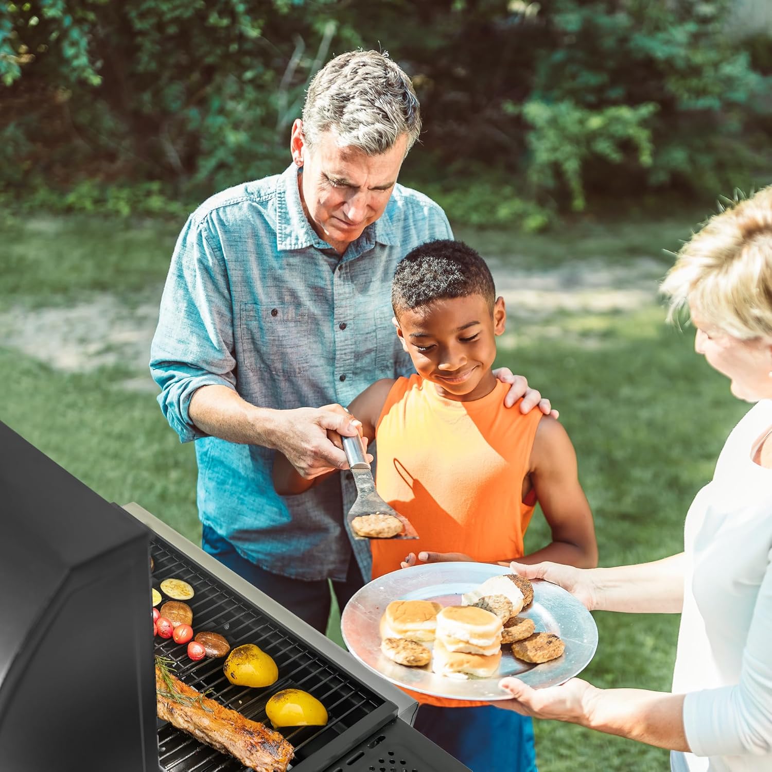 jardinite – BBQ Gaz 3 brûleurs – 9kW – chariot, capot, grilles, jardin