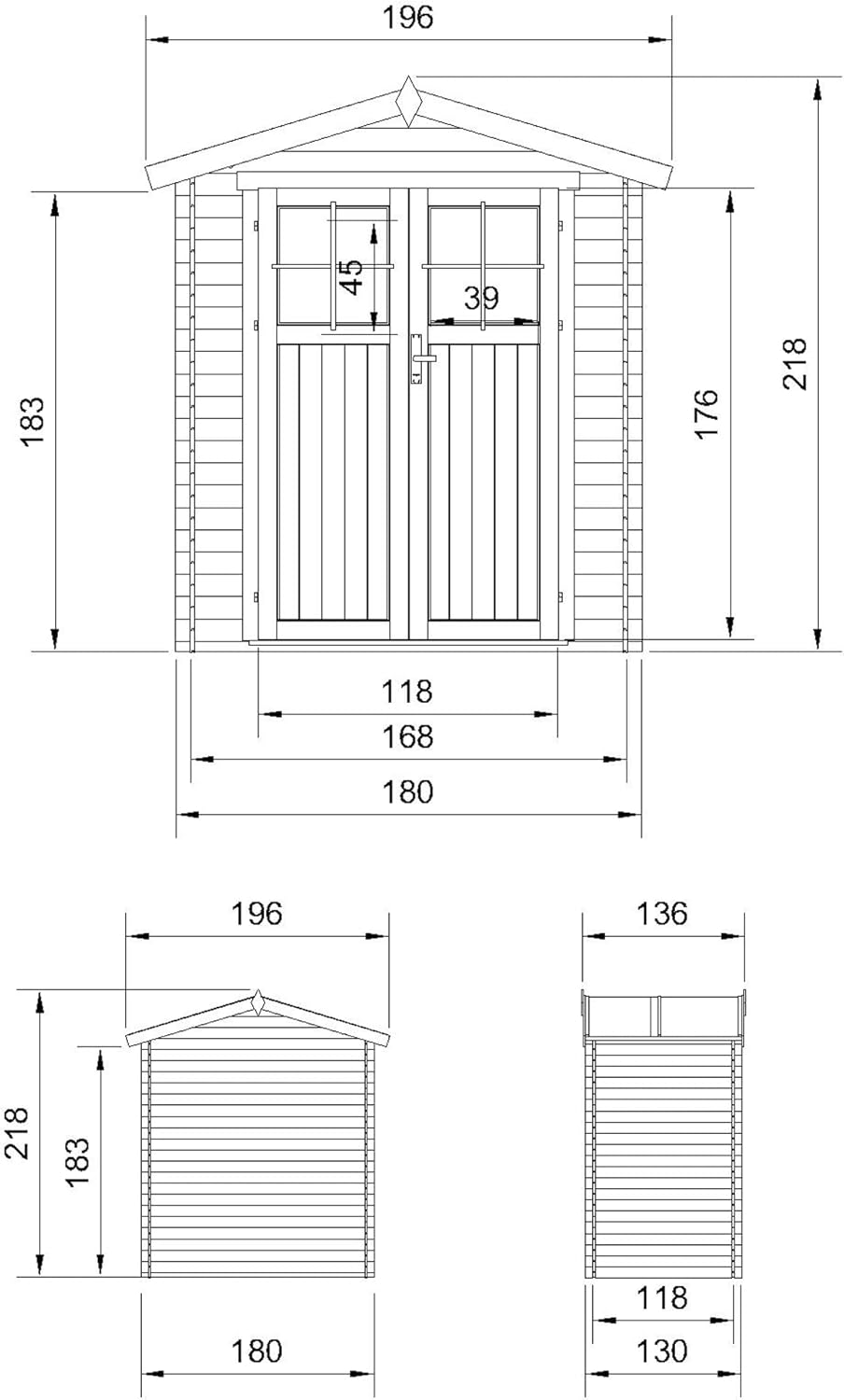 Abri de Jardin en Bois avec Sol TRAITÉ - Stockage extérieur I196xL136xH218 cm/ 1.98 m2 Petit abri à Outils, Local à vélos - jardinite M367F+M367G