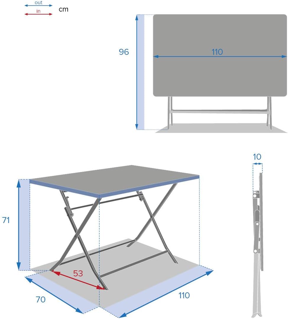 jardinite - Greensboro pliante rectangle 4 places - acier renforcé - 110x70 cm