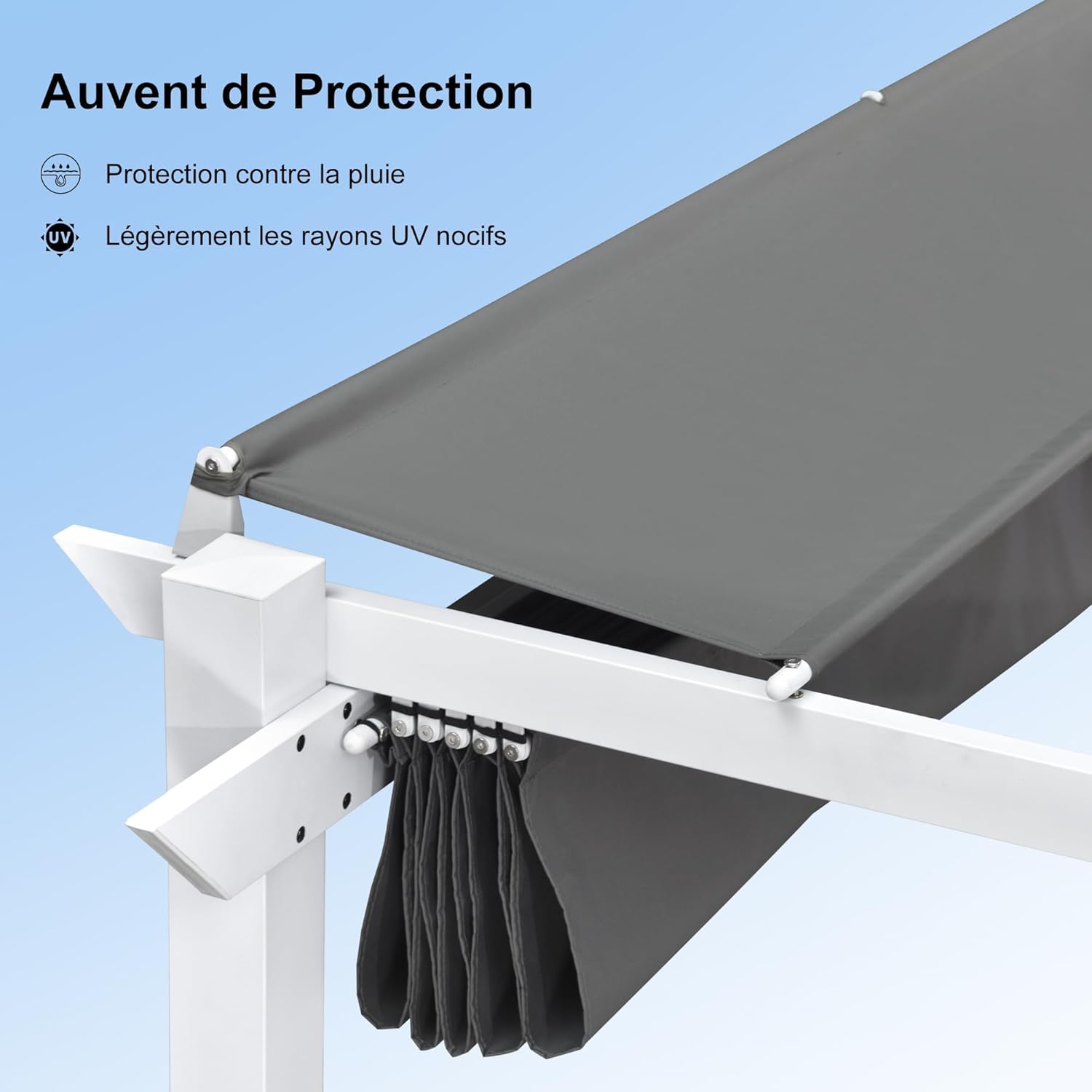 jardinite - pergola aluminium série - 4x3m - toit métal blanc, toile rétractable, étanche
