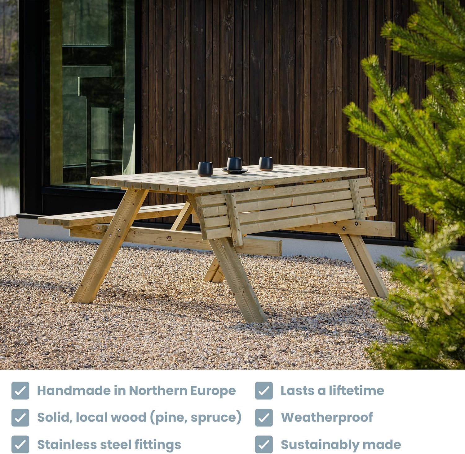 Table de Pique-Nique - Collection UNGURS - Résistante aux intempéries - Sièges pliants, idéale jardin_extérieur - jardinite-