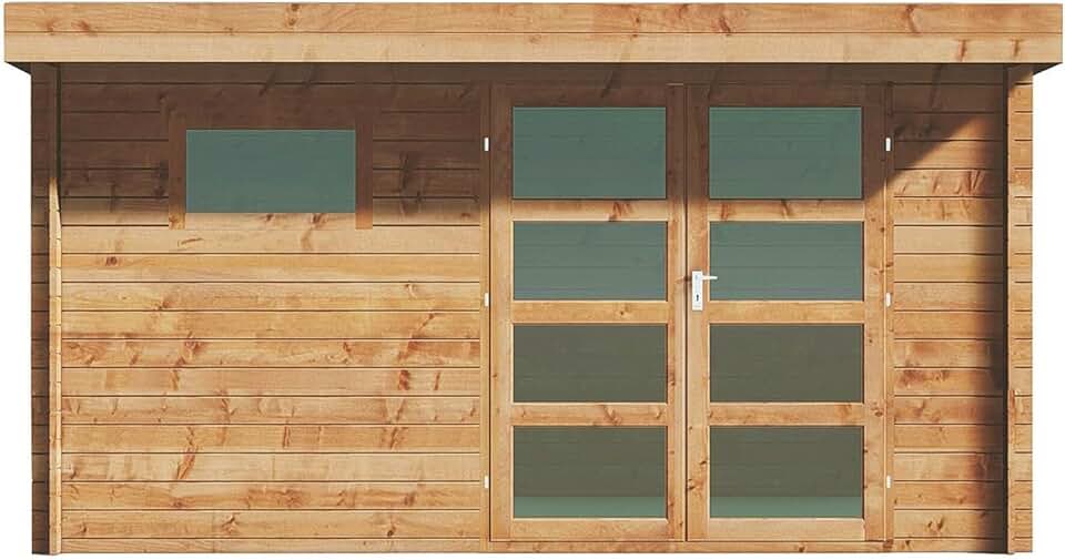 jardinite - abri de jardin bois toit plat 13m² 28mm épais CORALIO
