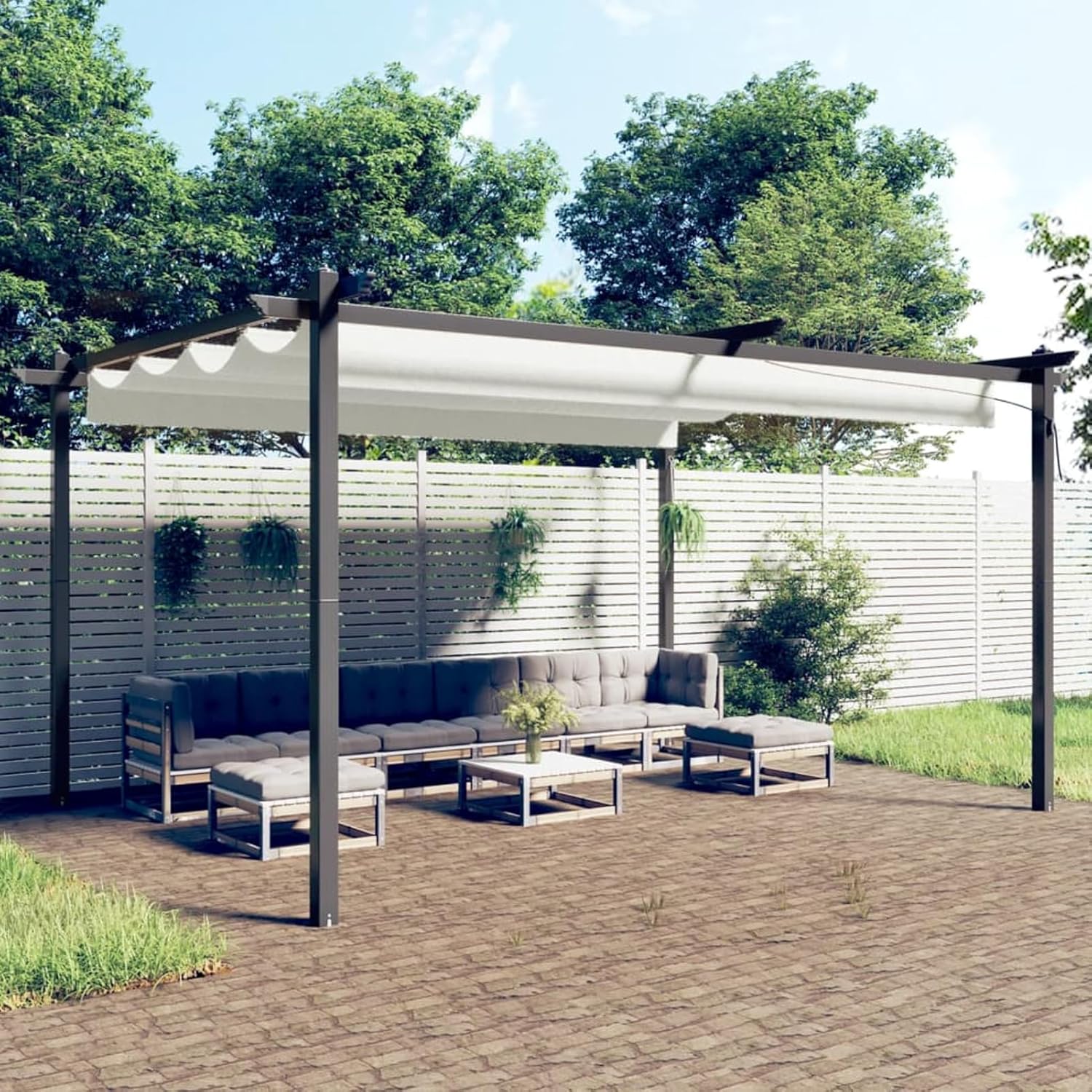 Tonnelle de jardin - toit extensible ouvrant - 4x3m étanche crème