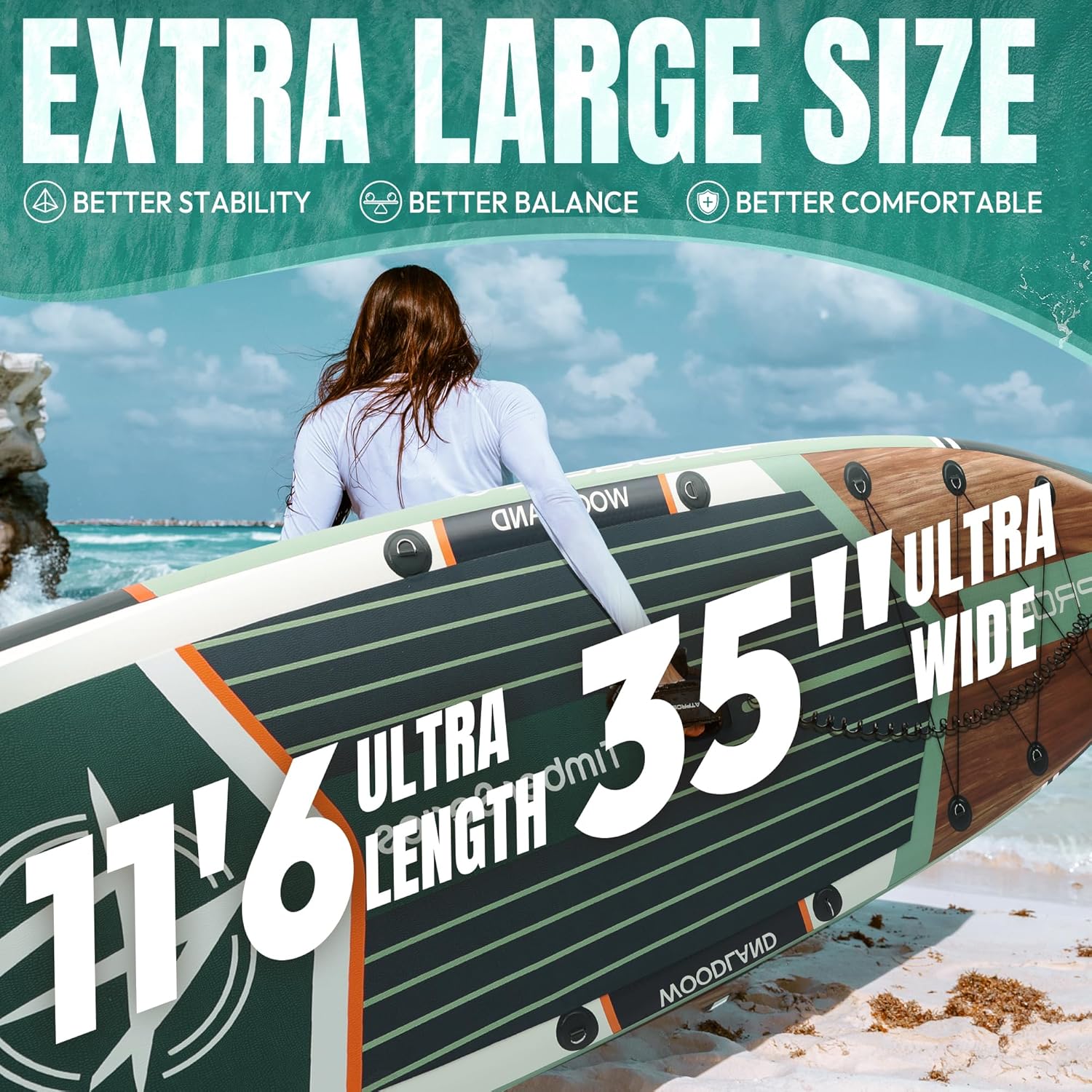 Planche à pagaie gonflable pour adultes, 350 x 89 x 15 cm, 200 kg, extra large, avec kit d'accessoires de SUP et sac à dos, planche de kayak antidérapante, stable, pour yoga, pêche, surf
