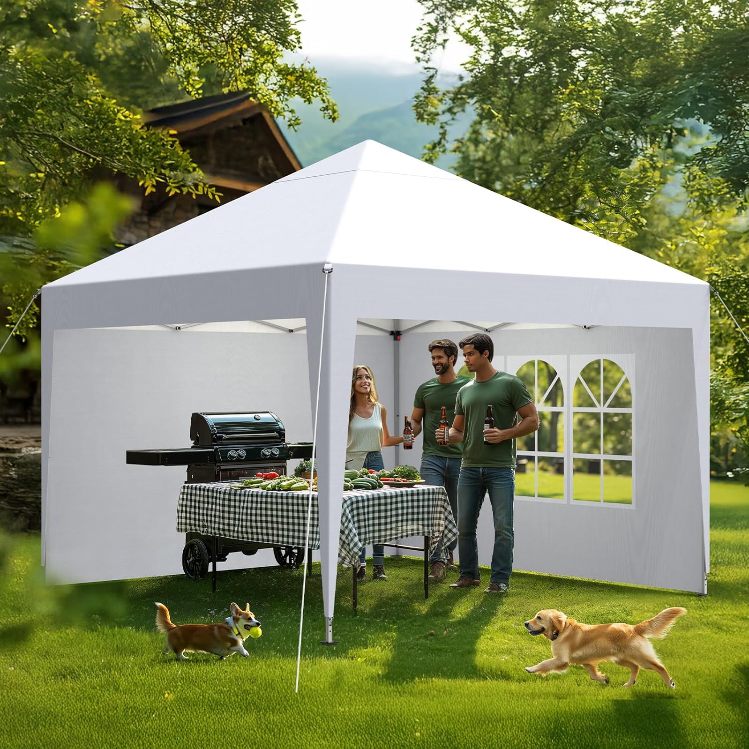 Tonnelle de jardin pliante 2,5x2,5m, imperméable, UV 50+, 4 côtés