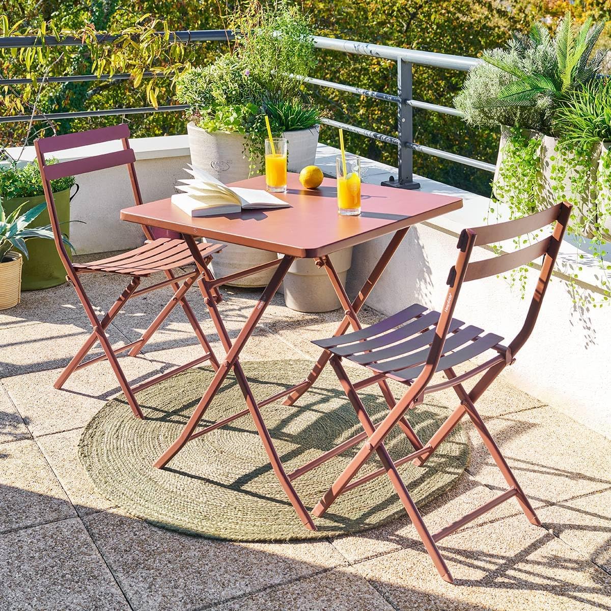 jardinite - Greensboro - 2 places 70x70cm - table pliante acier acajou