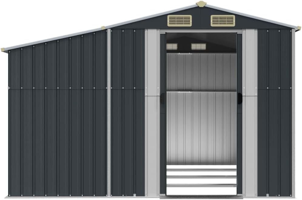 Abri de jardin acier galvanisé - incliné anthracite - 277x365,5x179cm - rangement outils, extérieur durable