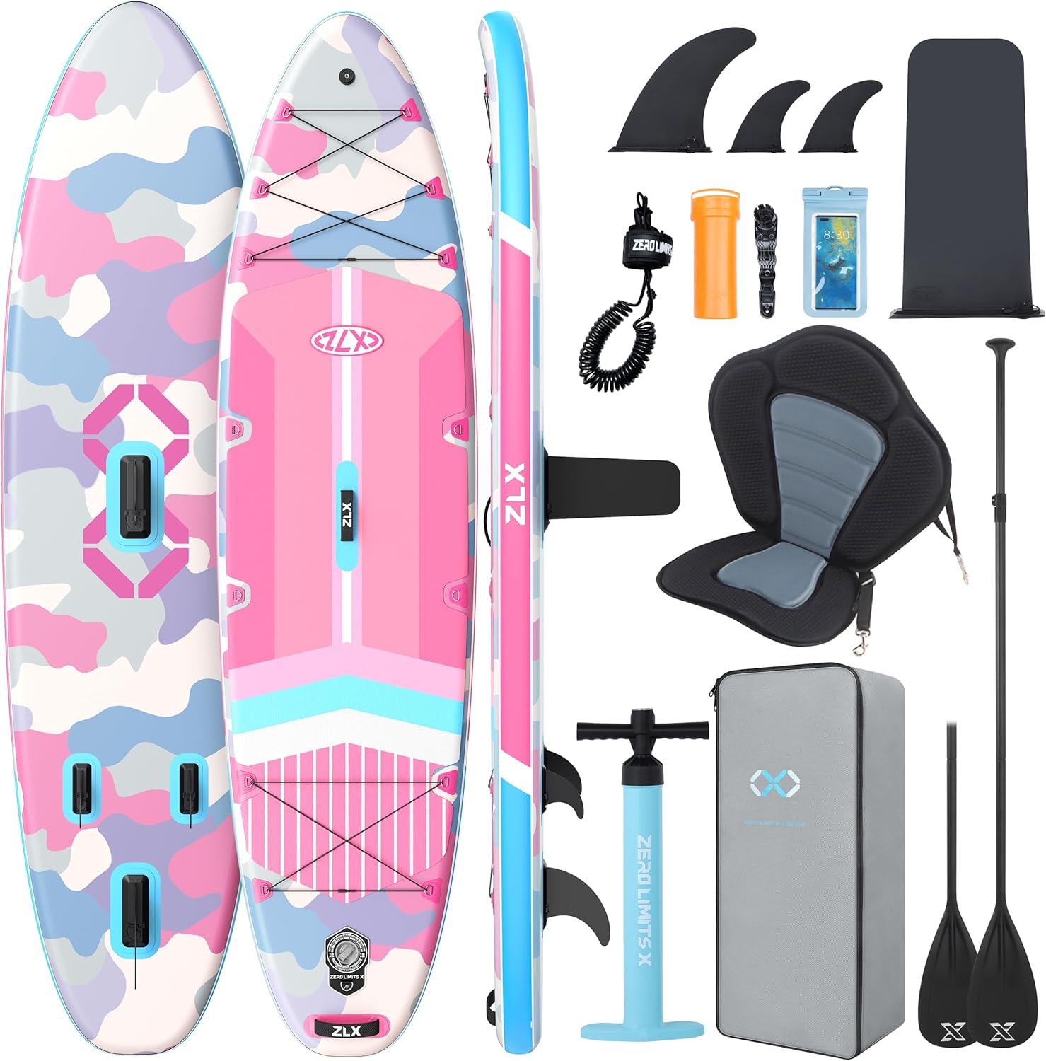 ZLX - Paddle gonflable Extra Large 350x89cm, stable, siège inclus